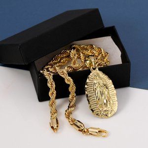 14k Gold 20" Mary Pendant + Necklace